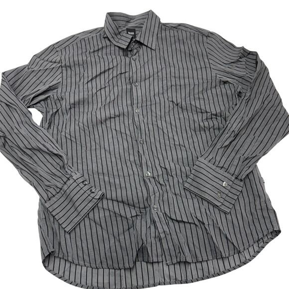 Boss Hugo Boss Shirt Mens X Large Grey Lucas Fitted Striped Button Down - Picture 1 of 8